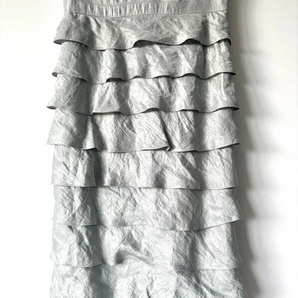Adrianna Papell Silver Gray Tiered Layered Cocktail Sheath Dress Formal Maxi - Picture 3 of 10